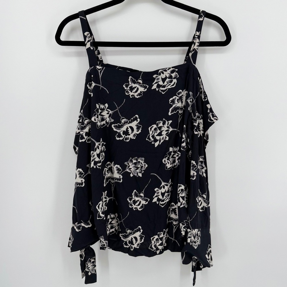 Ann Taylor LOFT Women Black White Floral Cold Shoulder Blouse Top NWT Small